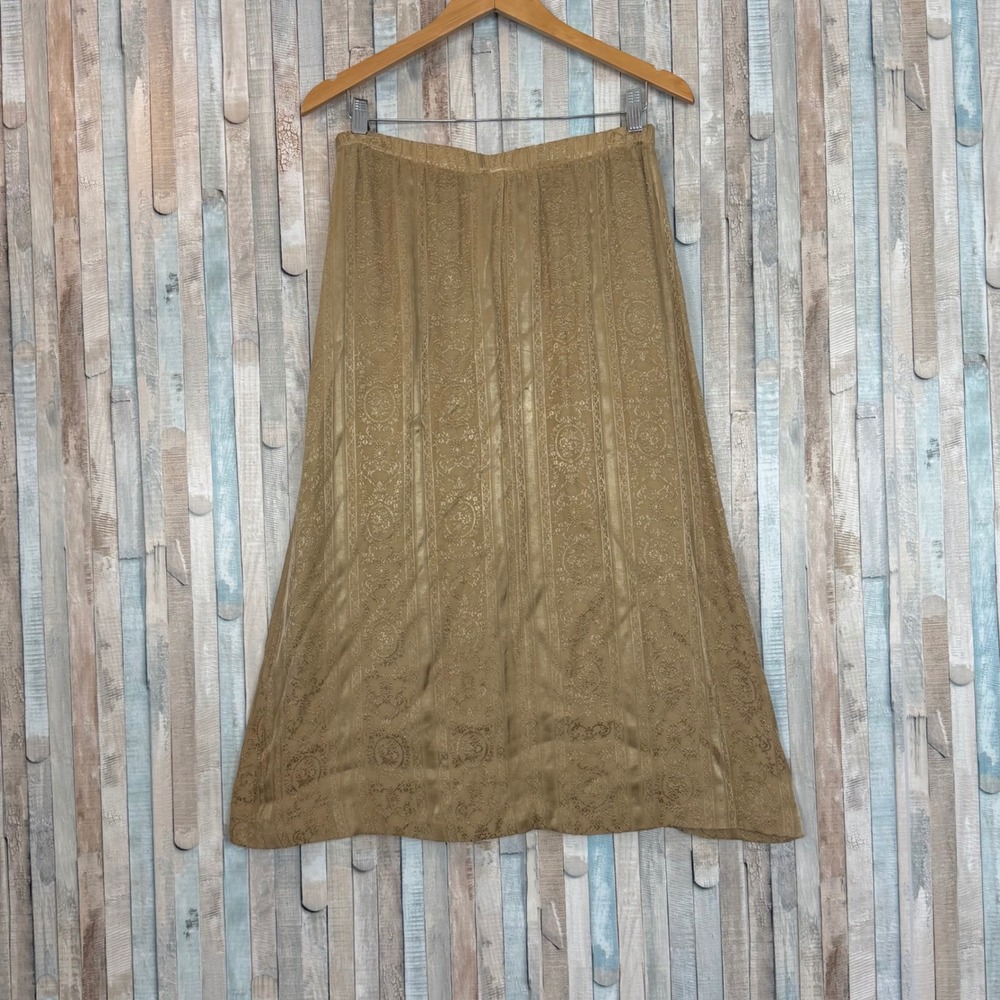 CP Shades S Vintage Gold Jacquard Textured Rayon Button Front Pull On Midi Skirt - Picture 6 of 8